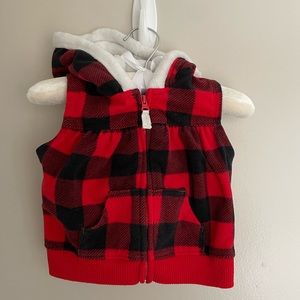 Carter’s hooded fleece vest, Buffalo plaid, size 6m